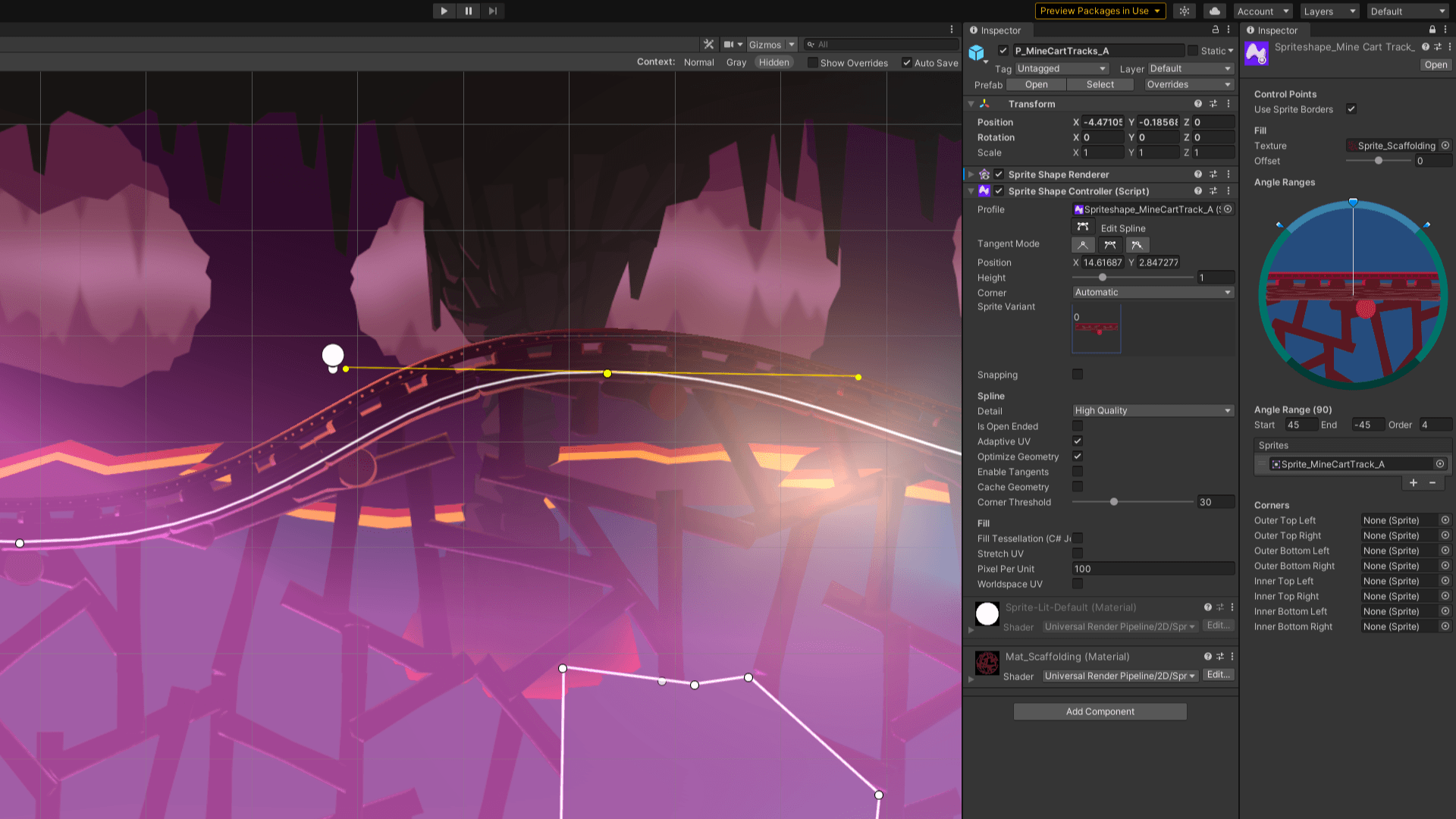 Screenshot of game in editor. There are train tracks.