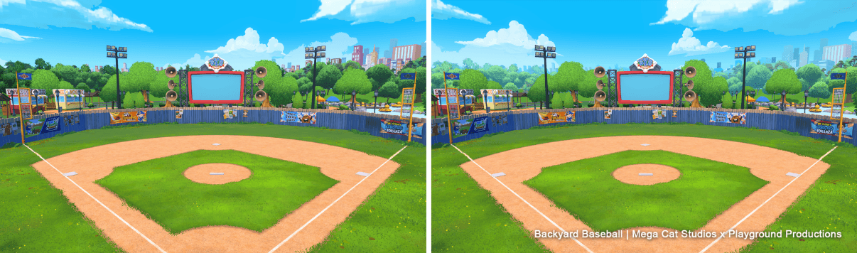 An atmospheric effect on trees behind the baseball diamond
