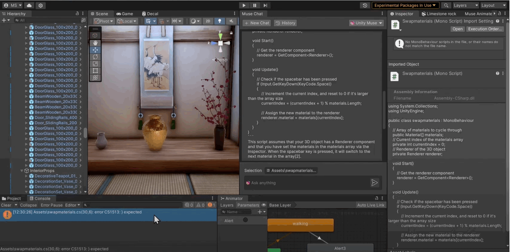 A project in-Editor using Muse Chat to troubleshoot errors