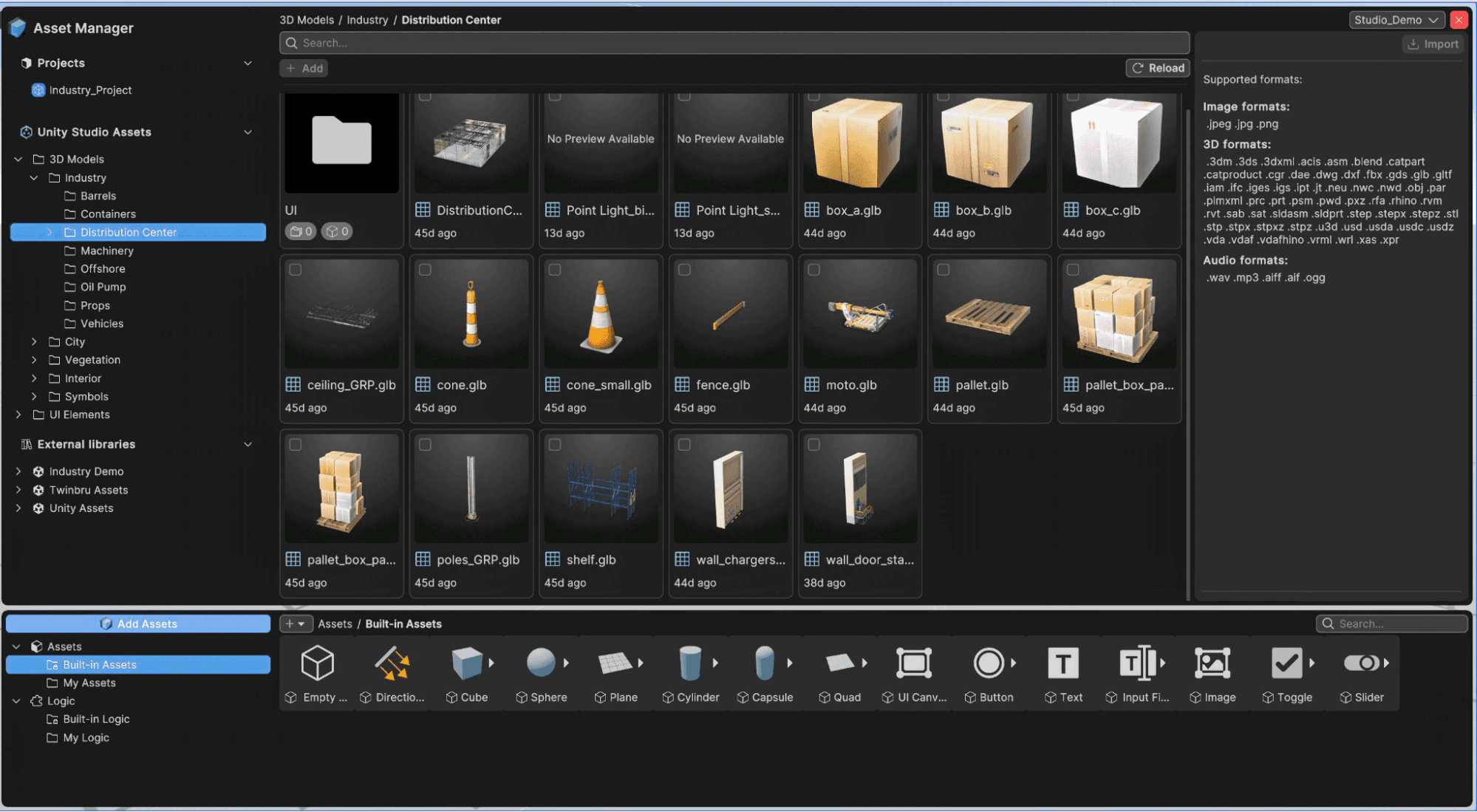 Industry 素材资源库中包含的 Unity Studio 素材资源。