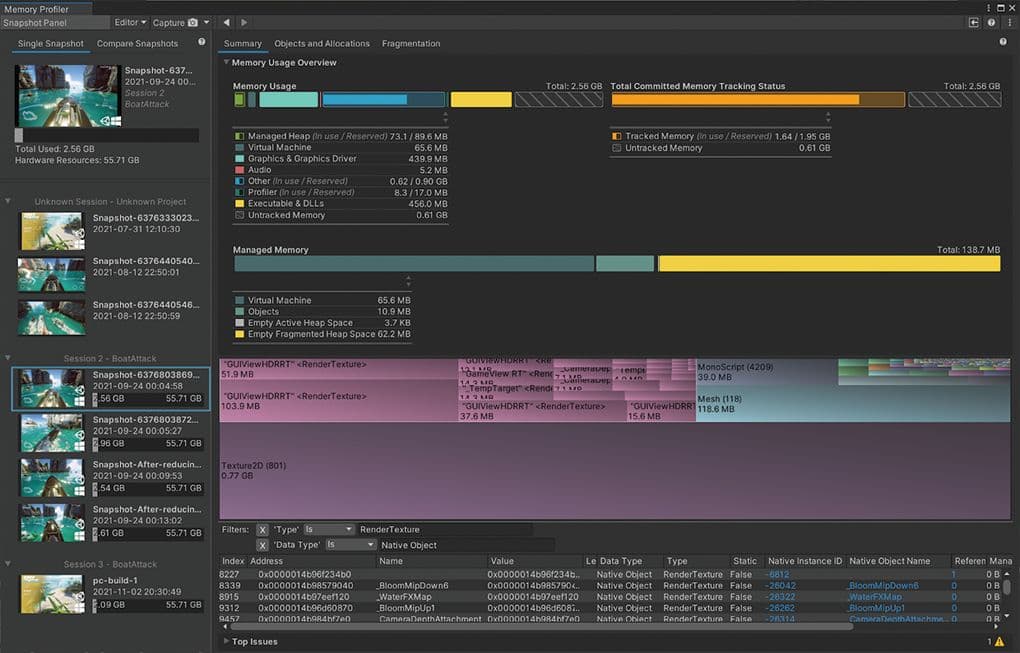 The Memory Profiler main window view