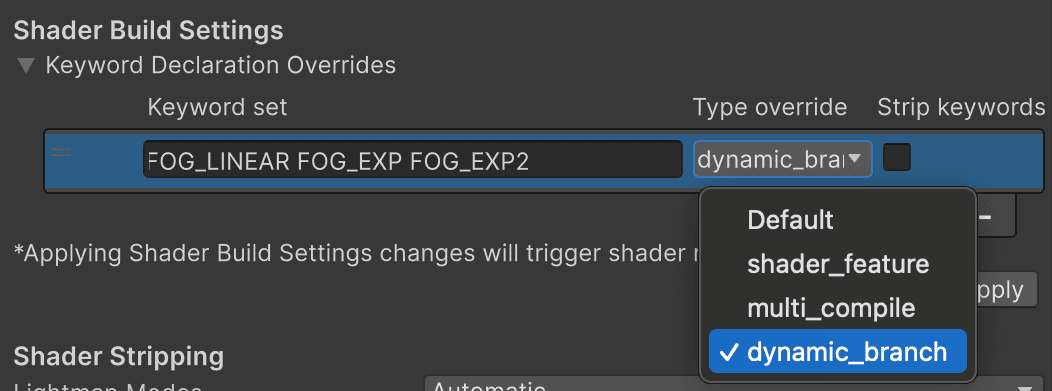 Configuración de la construcción del shader