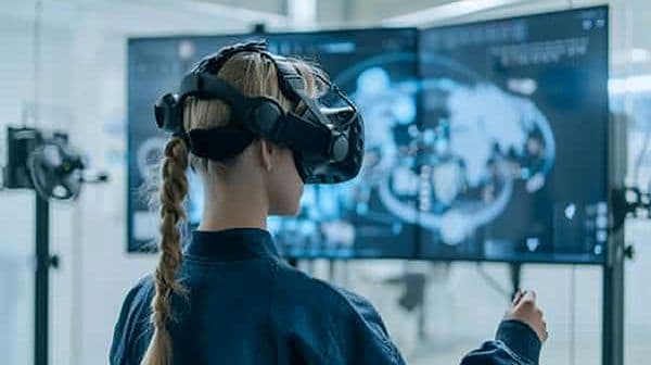 VR 헤드셋을 착용한 여성