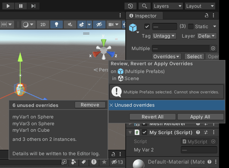 Unused Overrides drop-down