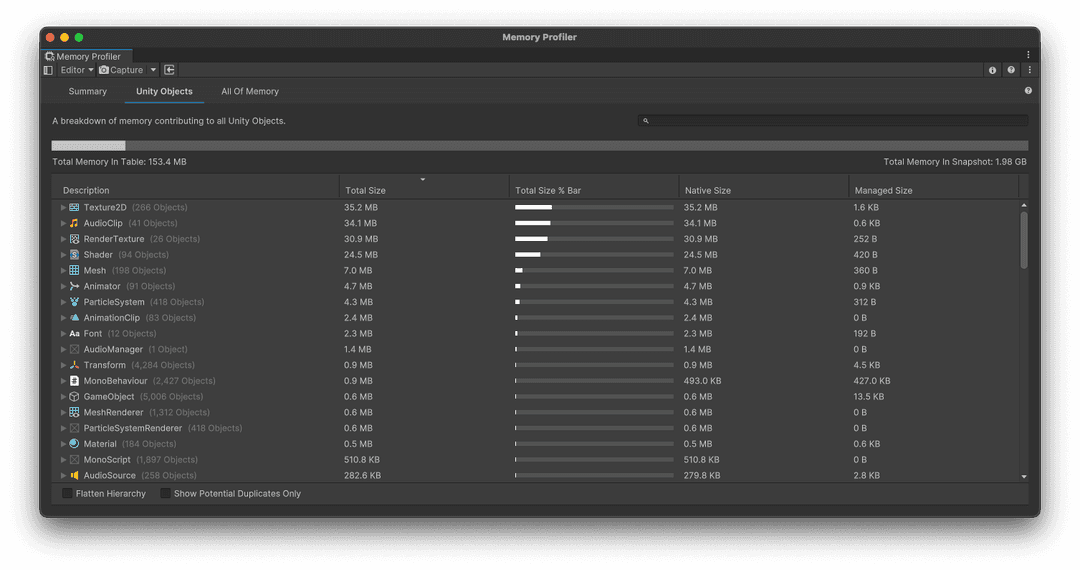 Inspecting memory with the new Memory Profiler package