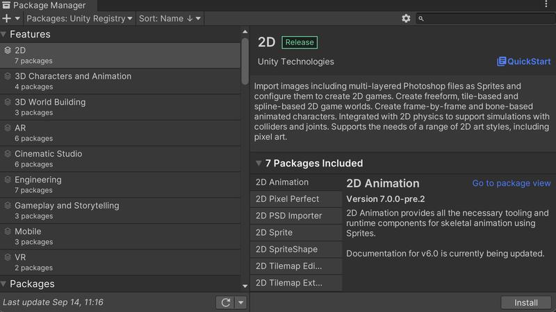Package manager screenshot from Unity Editor