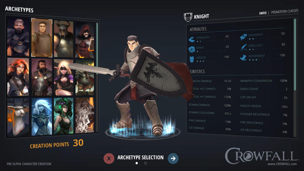 Crowfall Archetype selection screen