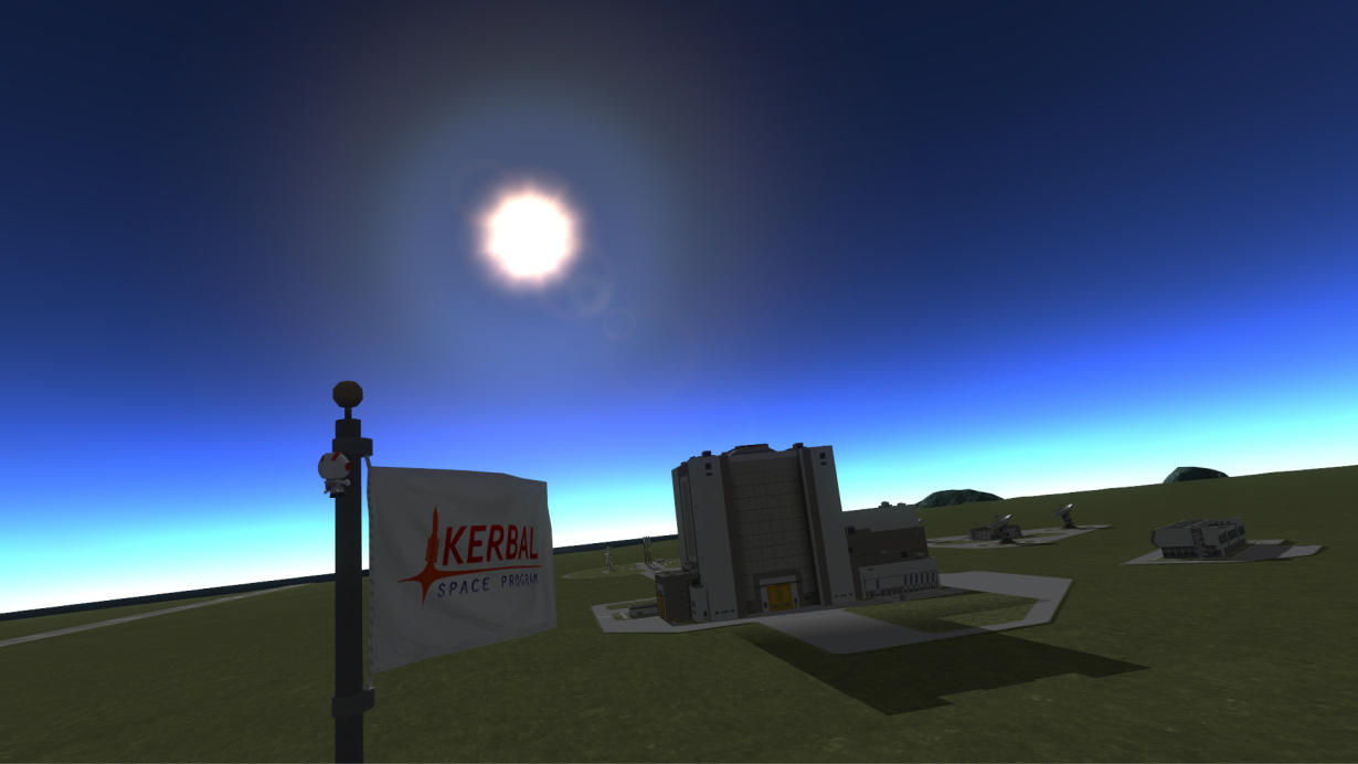 Kerbal Space Program 땅과 태양이 보이는 씬