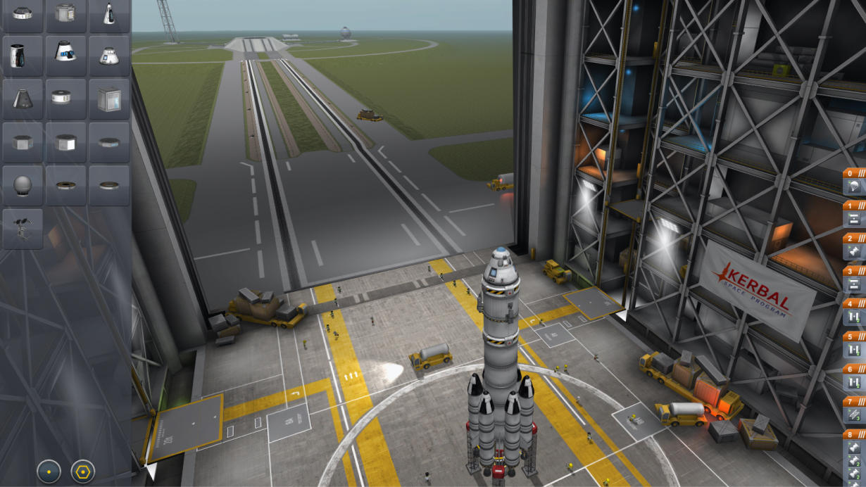 Scène de construction du vaisseau spatial du jeu Kerbal Space Program