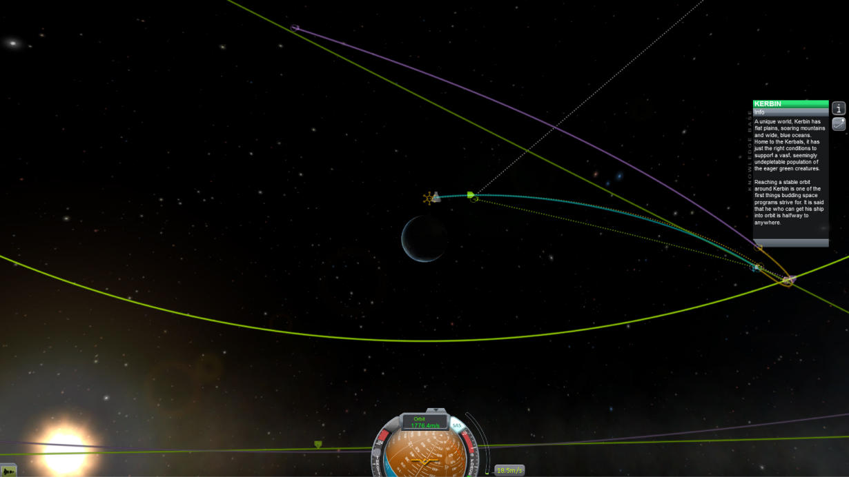 Сцена космической траектории из Kerbal Space Program