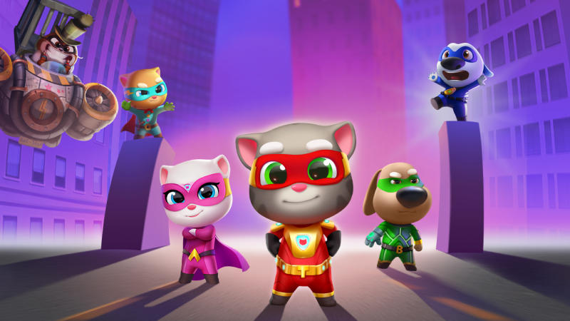 Talking Tom and other characters in super hero outfits