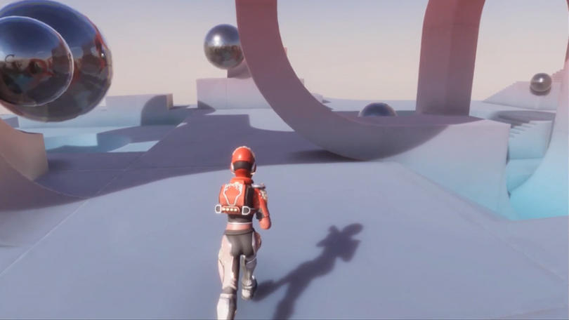 레벨에서 달리고 있는 3D 비디오 게임 캐릭터