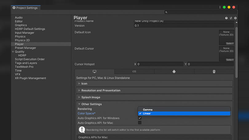 high definition render pipeline project settings rendering 