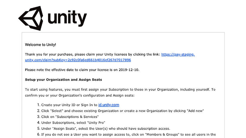 Unity Pro einlösen – E-Mail