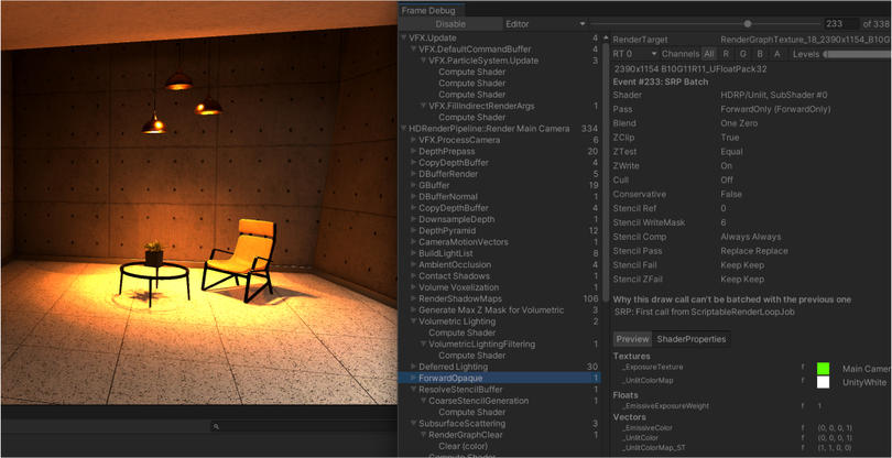 Interior lighting scene in the Unity Editor