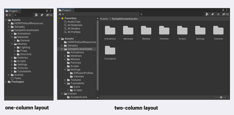 One-column and two-column Project window views