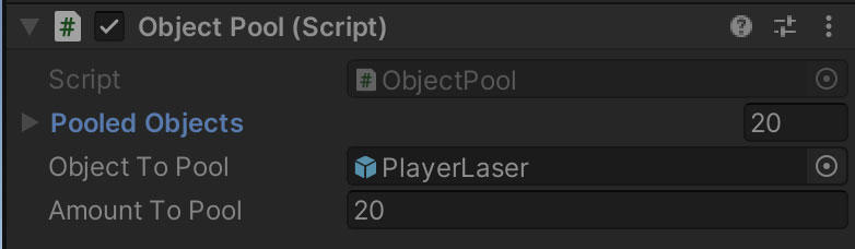 Interfaz del script Object Pool