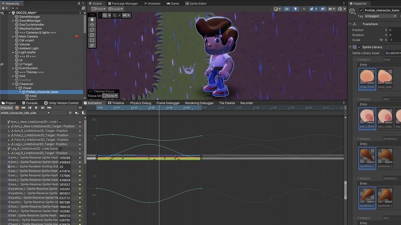 Example of animation curves in the Unity editor