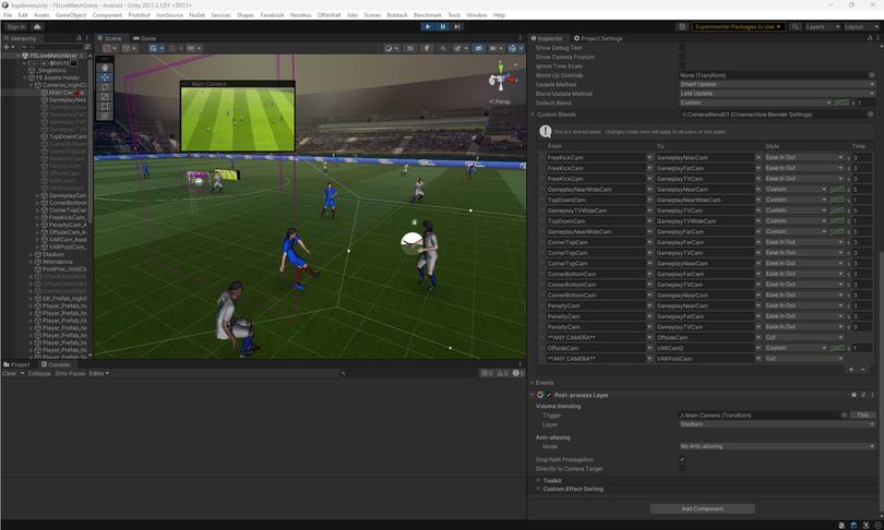 Soccer player view using Cinemachine in Unity editor
