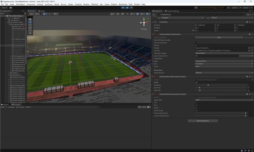 Soccer field audience view in Cinemachine in Unity editor