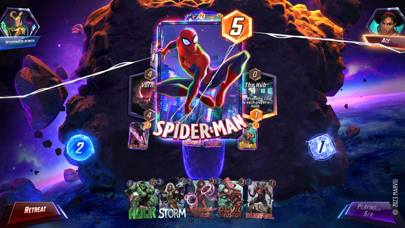 Spiderman card in Marvel SNAP gameplay