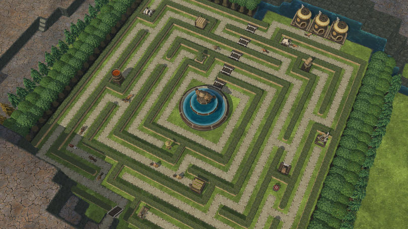 Aerial view of a Hedge Maze in Timberborn