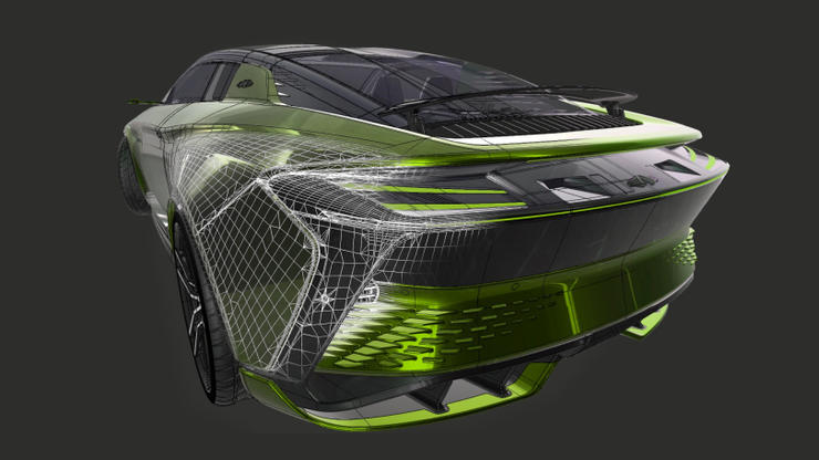 Modelo 3D do exterior de um veículo