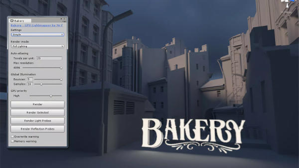 Interfaz de lightmapping de una panadería