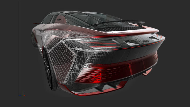 3D model of a car made using Pixyz