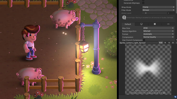 Example of a light sprite application in Unity editor
